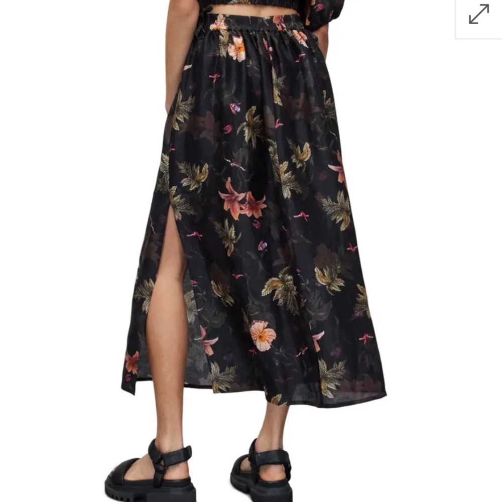 ALL SAINTS Asta Viviana Linen & Silk Midi Skirt Size 2